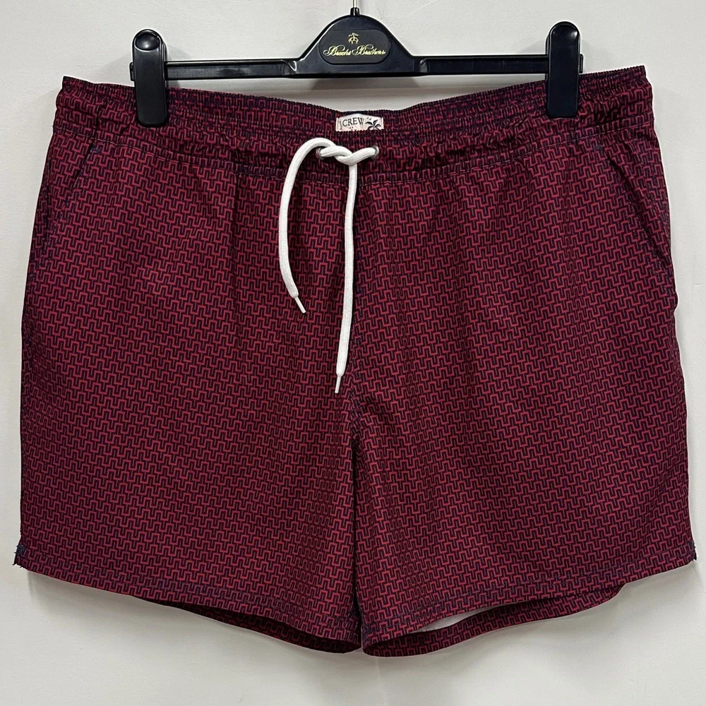 J. Crew Men's Maroon Patterned Swim Trunks